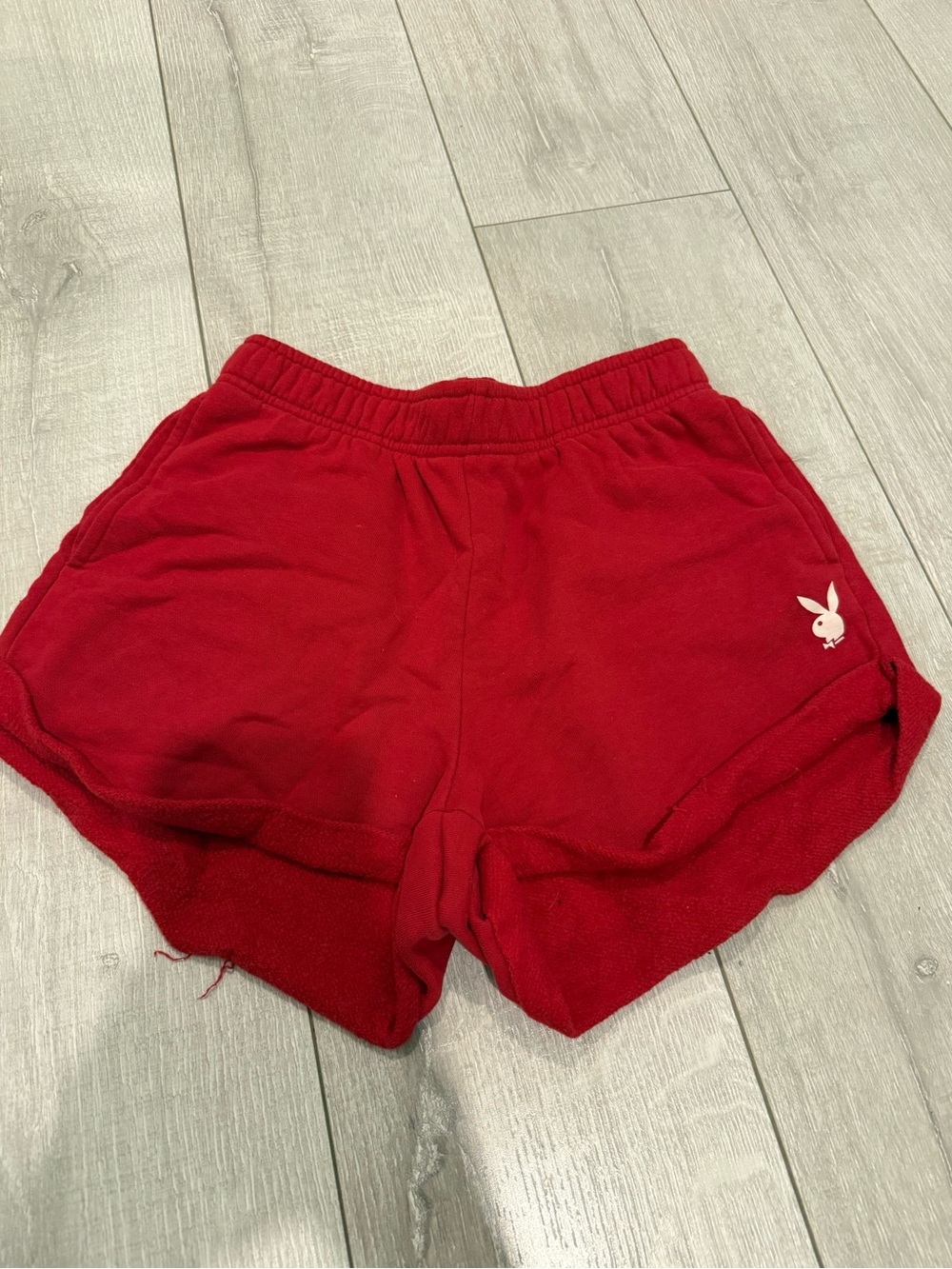 PLAYBOY Red Fleece Lounge Shorts with Bunny Tag